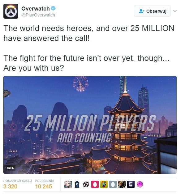 Nie minął jeszcze rok od premiery, a Overwatch może się już pochwalić 25 milionami graczy.