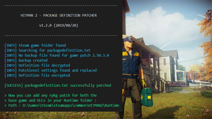 Hitman 2 mod Package Definition Patcher (Mod Enabler) v.1.4.0