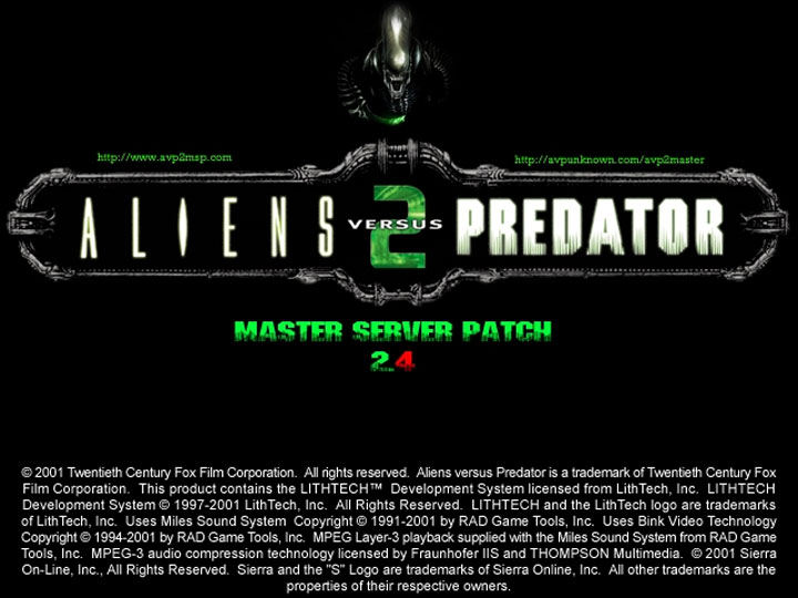 Aliens vs Predator 2 mod Master Server Patch v.2.4