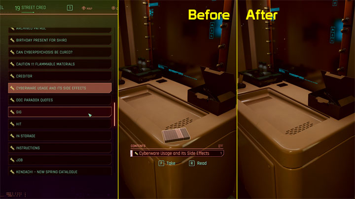 Cyberpunk 2077 mod Hide Read Shards v.0.2