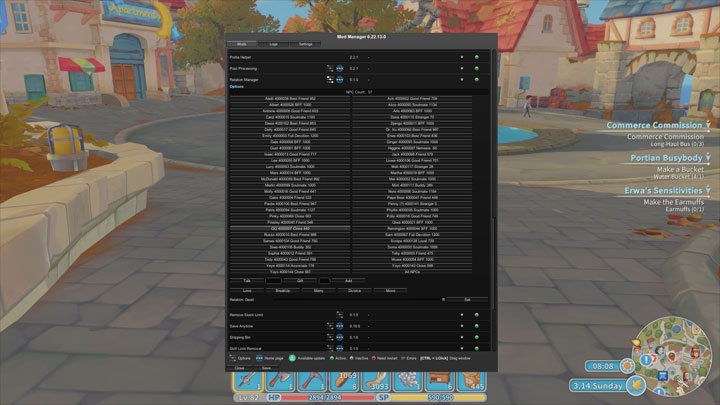 My Time at Portia mod Relation Manager v.0.1.0
