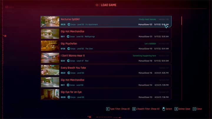 Cyberpunk 2077 mod Named Saves v.1.0.0