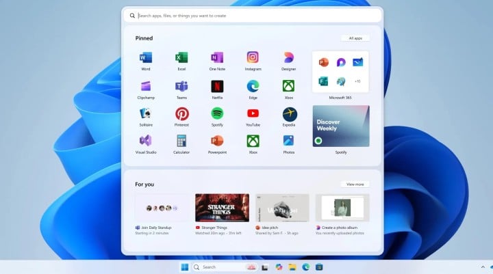 Zaokrąglone okno wygląda ciekawie. Źródło: Blog Microsoftu - Tak mogło wyglądać Menu Start w Windows 11. Microsoft pokazał odrzucone koncepty - wiadomość - 2025-05-14