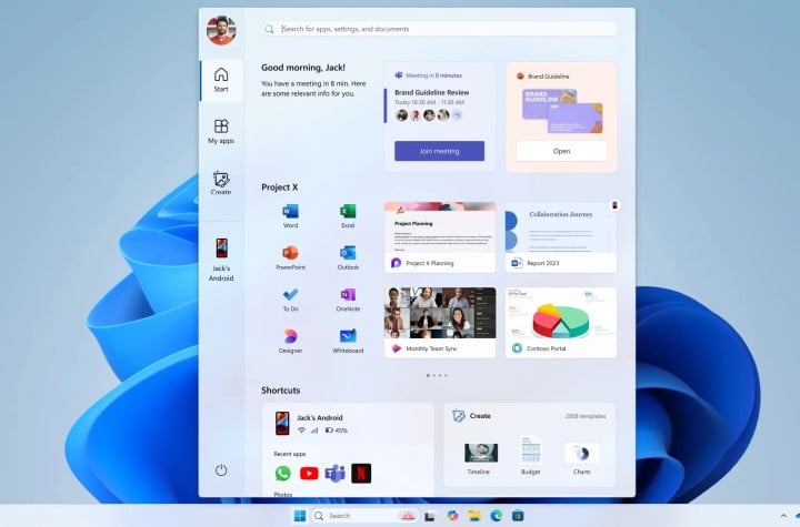 Kolejny odrzucony design Menu Start. Źródło: Blog Microsoftu - Tak mogło wyglądać Menu Start w Windows 11. Microsoft pokazał odrzucone koncepty - wiadomość - 2025-05-14
