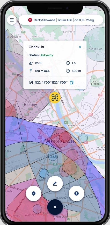 Do zgłaszania lotów dronem służy aplikacja DroneTower. Źródło: PANSA.