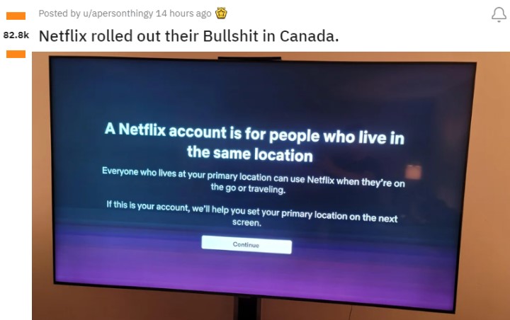 Tak wygląda ekran blokujący współdzielenie konta na Netflixie - ilustracja #1