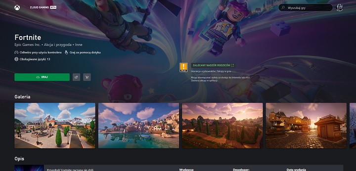 W Fortnite’a na iOS można zagrać z wykorzystaniem usługi Xbox Cloud Gaming. Źródło: Xbox.com. - Jak pobrać Fortnite na iOS? - wiadomość - 2024-02-26