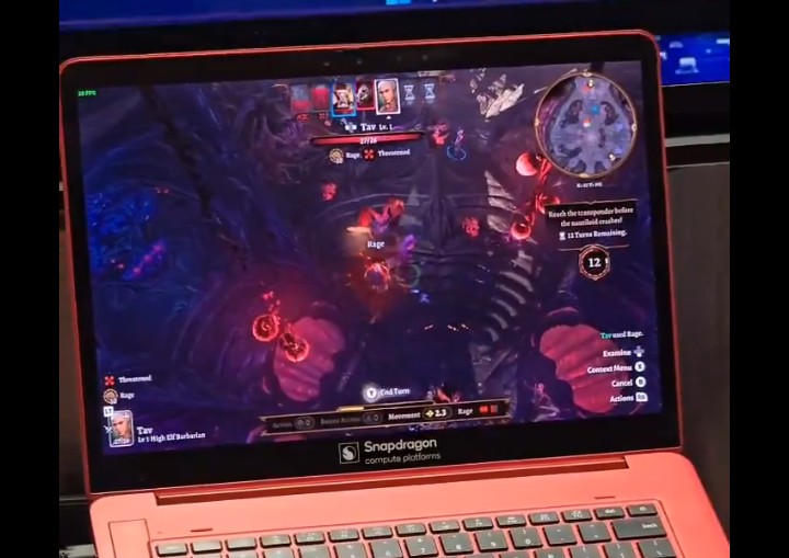 Wrota Baldura 3 na komputerze ze Snapdragonem X Elite w środku. Źródło: Devin Arthur, X - Baldur's Gate 3 radzi sobie na Snapdragonie X Elite zaskakująco dobrze. W rozdzielczości 1080p jest 30 fps - wiadomość - 2024-03-28