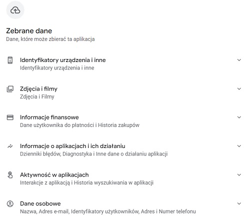 Temu może zbierać różnorodne dane na nasz temat. Źródło: Google Play.