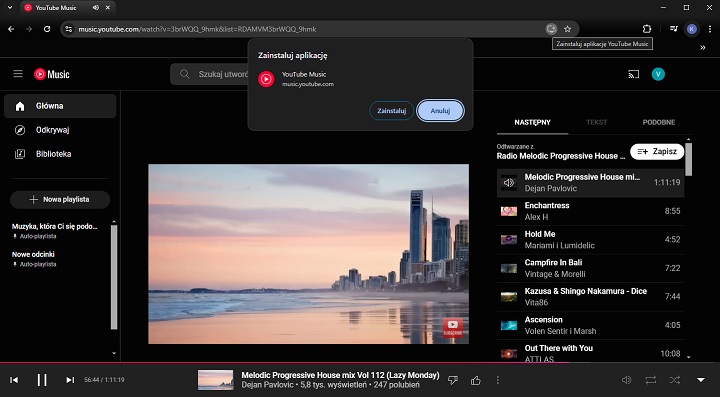 Oficjalna aplikacja YouTube Music została oparta na przeglądarce Chrome. Źródło: własne. - Aplikacja YouTube Music na Windows. Skąd pobrać? Odpowiadamy - wiadomość - 2024-11-29