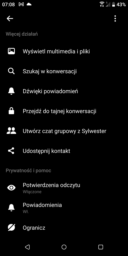 Program Messenger umożliwia ręczne włączenie szyfrowanej (tajnej) konwersacji. Źródło: własne.