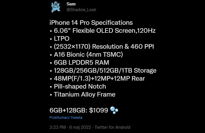 48 megapikseli - iPhone 14 Pro imponuje specyfikacją - ilustracja #1