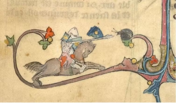Rycerz kontra ślimak z książki Brunetto Latiniego „Li Livres dou Tresor”, ok. 1315-1325 rok