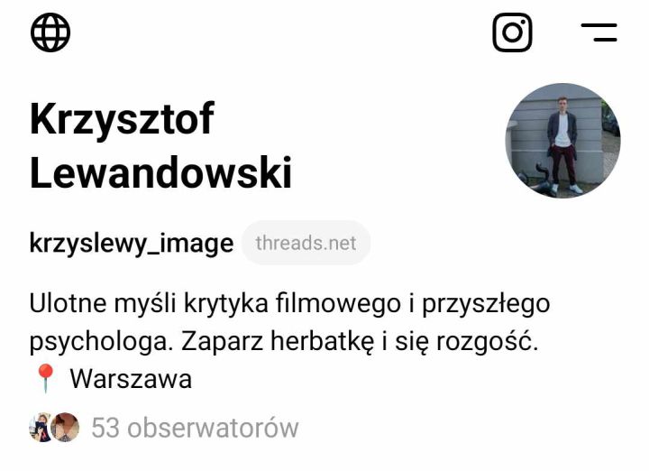 Konto założone! I jak widać, w prawym górnym rogu jest ikonka Instagrama, która prowadzi do znajdującego się tam mojego konta. - Threads może być luźniejszą wersją X i lepszym Tinderem. Bywa, że nudzi, ale ma potencjał - wiadomość - 2024-02-09