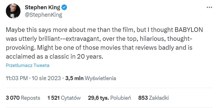 Stephen King jest zachwycony tą krytykowaną klapą z Margot Robbie - ilustracja #1