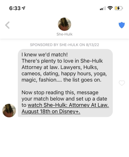 She-Hulk z profilem na Tinderze; nietypowa akcja promocyjna serialu - ilustracja #2