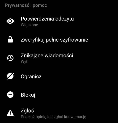 Messenger pozwala zweryfikować szyfrowanie czatów poprzez sprawdzenie kluczy. Źródło: własne.