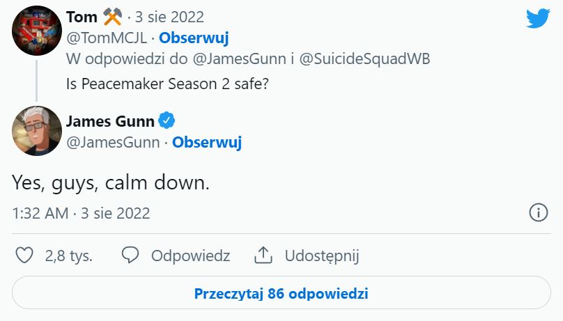 James Gunn uspokaja po zamieszaniu z Batgirl, 2. sezon Peacemakera jest bezpieczny - ilustracja #1