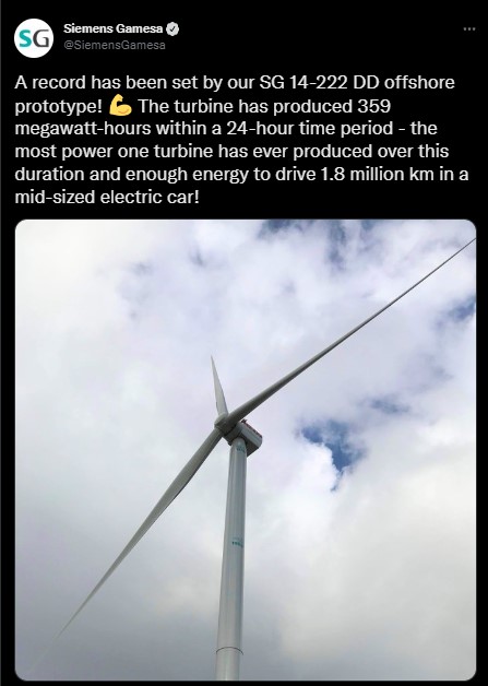 Ogromna turbina wiatrowa bije rekord produkcji energii elektrycznej - ilustracja #1