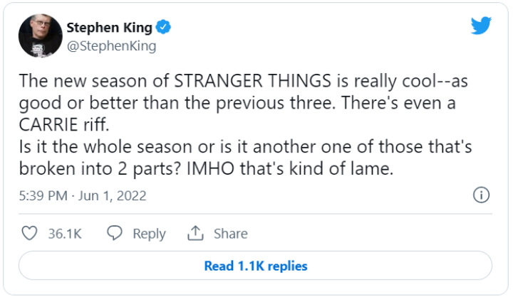 Stephen King komentuje nawiązanie z 4. sezonu Stranger Things do jego twórczości - ilustracja #1