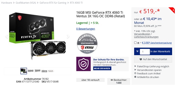 GeForce RTX 4060 Ti 16 GB nawet nie zdążył ostygnąć, a już obniżono jego ceny w Europie - ilustracja #1