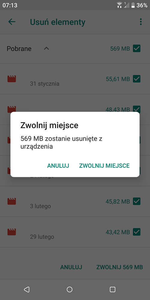 System Android posiada funkcję czyszczenia pamięci telefonu z niepotrzebnych plików. Źródło: własne.