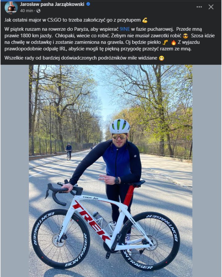 Pasha jedzie na Majora w Paryżu rowerem, by wesprzeć polski zespół - ilustracja #1