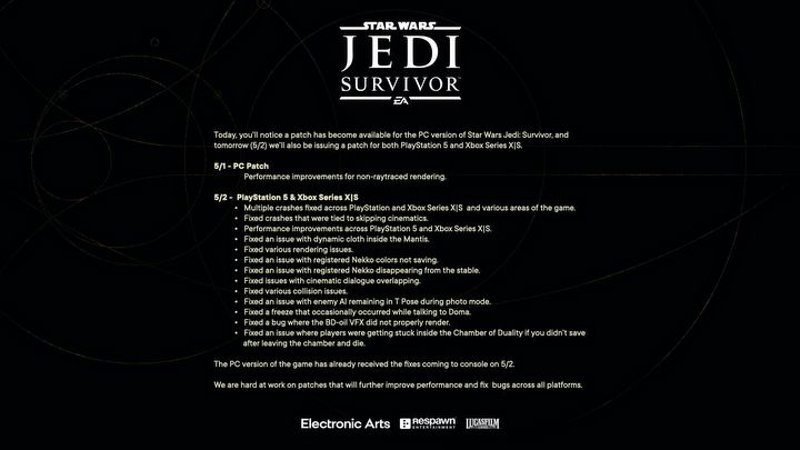 Pecetowa wersja Star Wars Jedi: Survivor z patchem. Konsole muszą poczekać [Aktualizacja] - ilustracja #1