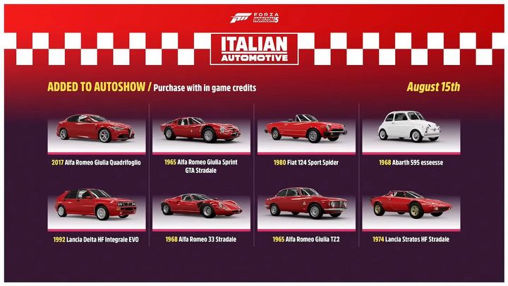 Forza Horizon 5 ma 23 nowe auta - Alfa Romeo i Lancia za darmo, Ferrari i Lambo odpłatnie [Aktualizacja] - ilustracja #1