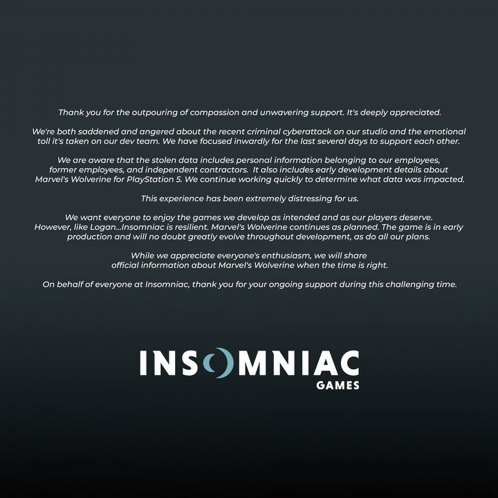 Insomniac Games wydało oświadczenie o kradzieży danych: „jesteśmy zasmuceni i rozgniewani” - ilustracja #1