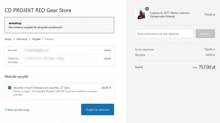 Ponad 900 zł za kolekcję Cyberpunk 2077: Widma wolności bez DLC [Aktualizacja #3: zmiana kosztów wysyłki] - ilustracja #1