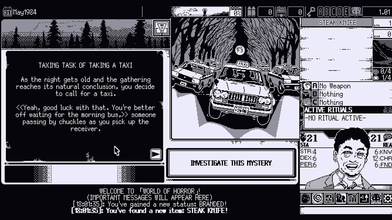World of Horror mod Deranged Shiokawa: Taxing Task of Taking a Taxi v.1.0.1