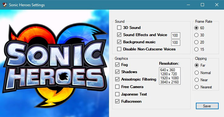 Sonic Heroes mod Sonic Heroes Settings v.1.0.0