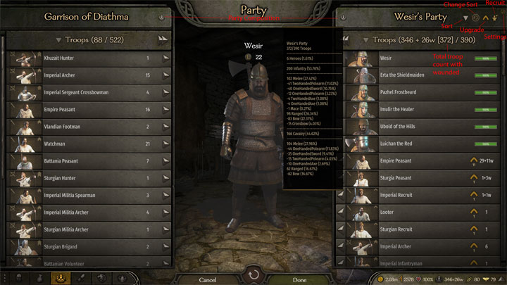 Mount & Blade II: Bannerlord mod Party Manager   v.1.1.3.3
