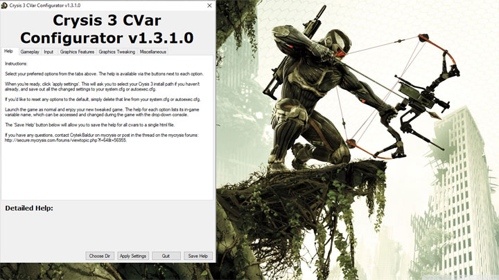 Crysis 3 mod Crysis 3 CVar Configurator v.1.3.1