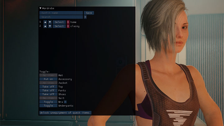 Cyberpunk 2077 mod Wardrobe - Outfit Manager v.1.5.1