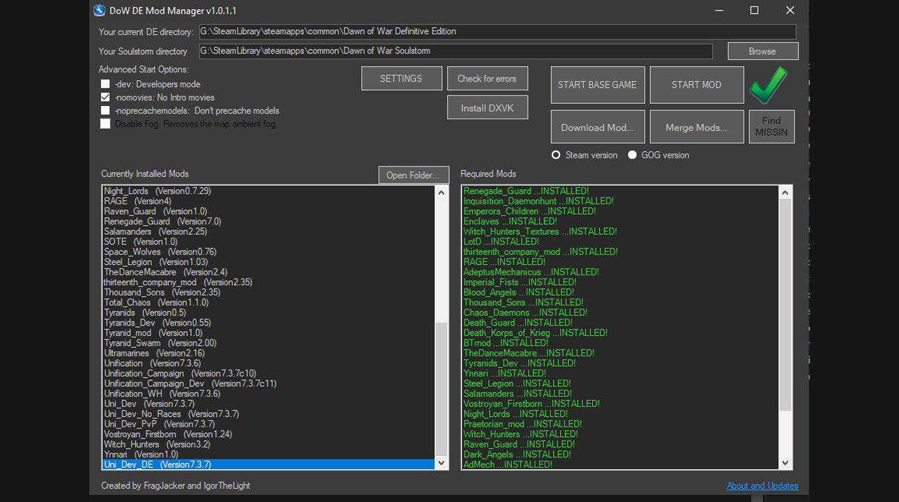Warhammer 40,000: Dawn of War - Definitive Edition mod DoW DE Mod Manager v.1.0.1.1