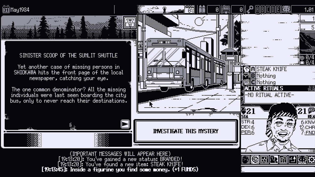 World of Horror mod Deranged Shiokawa: Sinister Scoop of the Sunlit Shuttle v.1.0.4