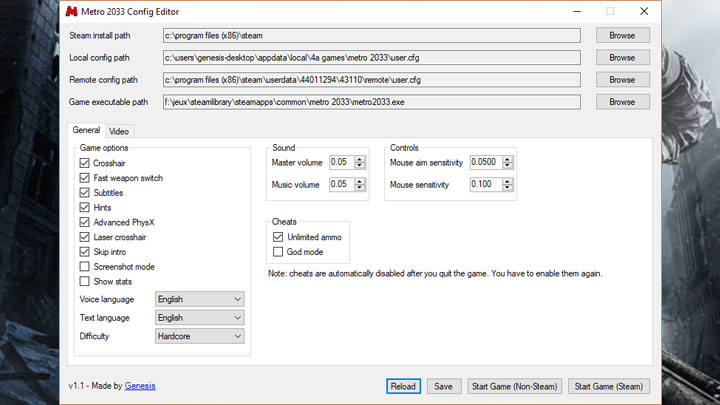 Metro 2033 mod Metro 2033 Config Editor v.1.1