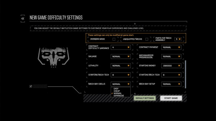 BattleTech mod Advanced Difficulty Settings Menu v.0.1