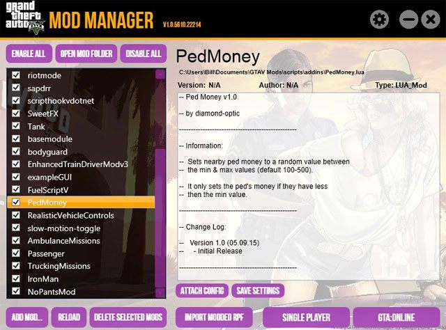 Grand Theft Auto V mod GTAV Mod Manager v.1.0.5637