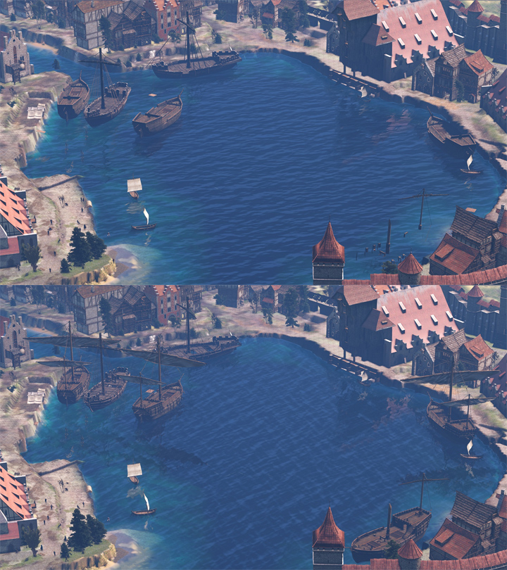 Porównanie dalekich fragmentów mapy – u góry standardowa wersja gry, u dołu z modem. - 2018-08-20