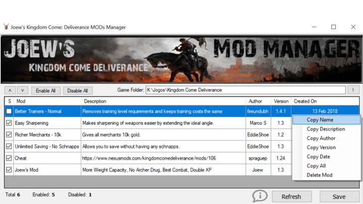 Kingdom Come: Deliverance mod Joew's Kingdom Come Deliverance Mod Manager v.1.1
