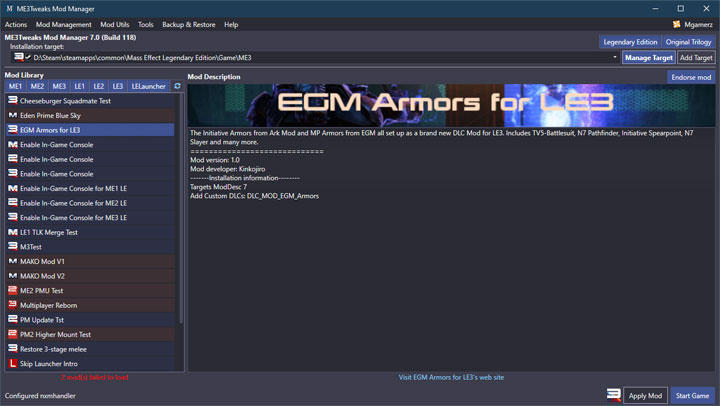 Mass Effect: Edycja legendarna mod ME3Tweaks Mod Manager v.7.0