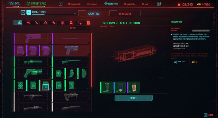 Cyberpunk 2077 mod Instant Disassembling and Crafting v.1