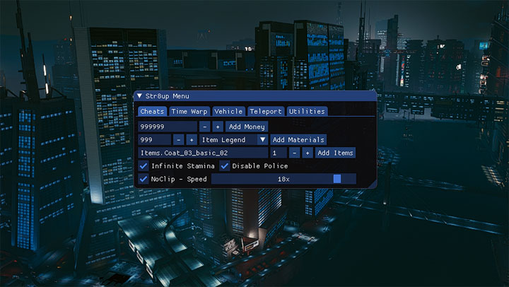 Cyberpunk 2077 mod Str8up Menu v.0.4h1