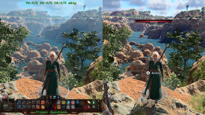 Po lewej standardowa wersja gry, po prawej wersja z modem. Wersja z modem pokazuje jedynie wyłącznie efektu mgły, a nie nową opcjonalną paletę kolorów. - 2023-08-19