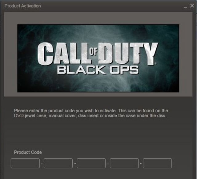 Menu aktywacji gry Call of Duty: Black Ops (2011) z polami do wpisania numeru seryjnego egzemplarza. - 2012-12-17
