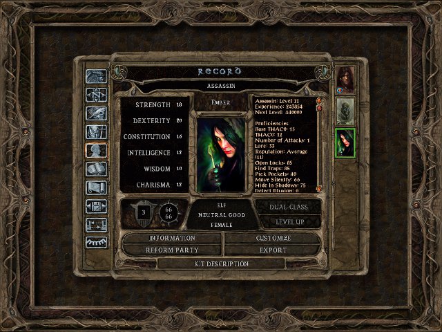 Przykładowe okno z opisem postaci w grze Baldur's Gate (1999). - 2012-12-17