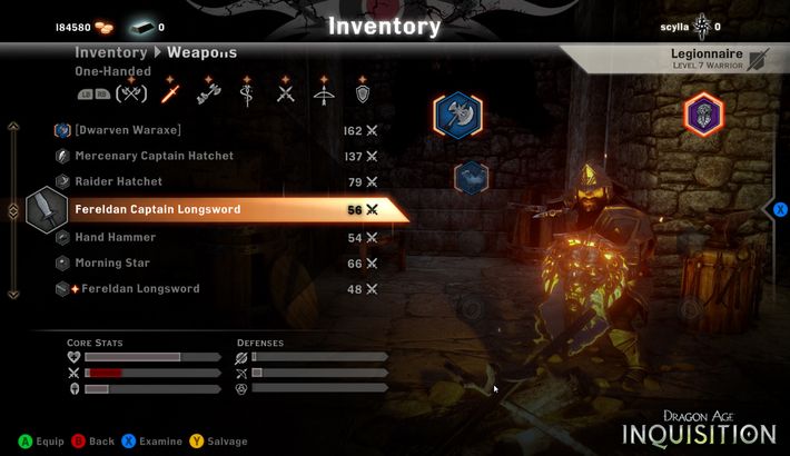 Okno zarządzania wyposażeniem bohatera w grze Dragon Age: Inkwizycja (2014). - 2016-10-24